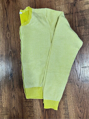 CABI Women's Yellow Solid Knit Cotton Crew Neck Button Front Cardigan Sweater L